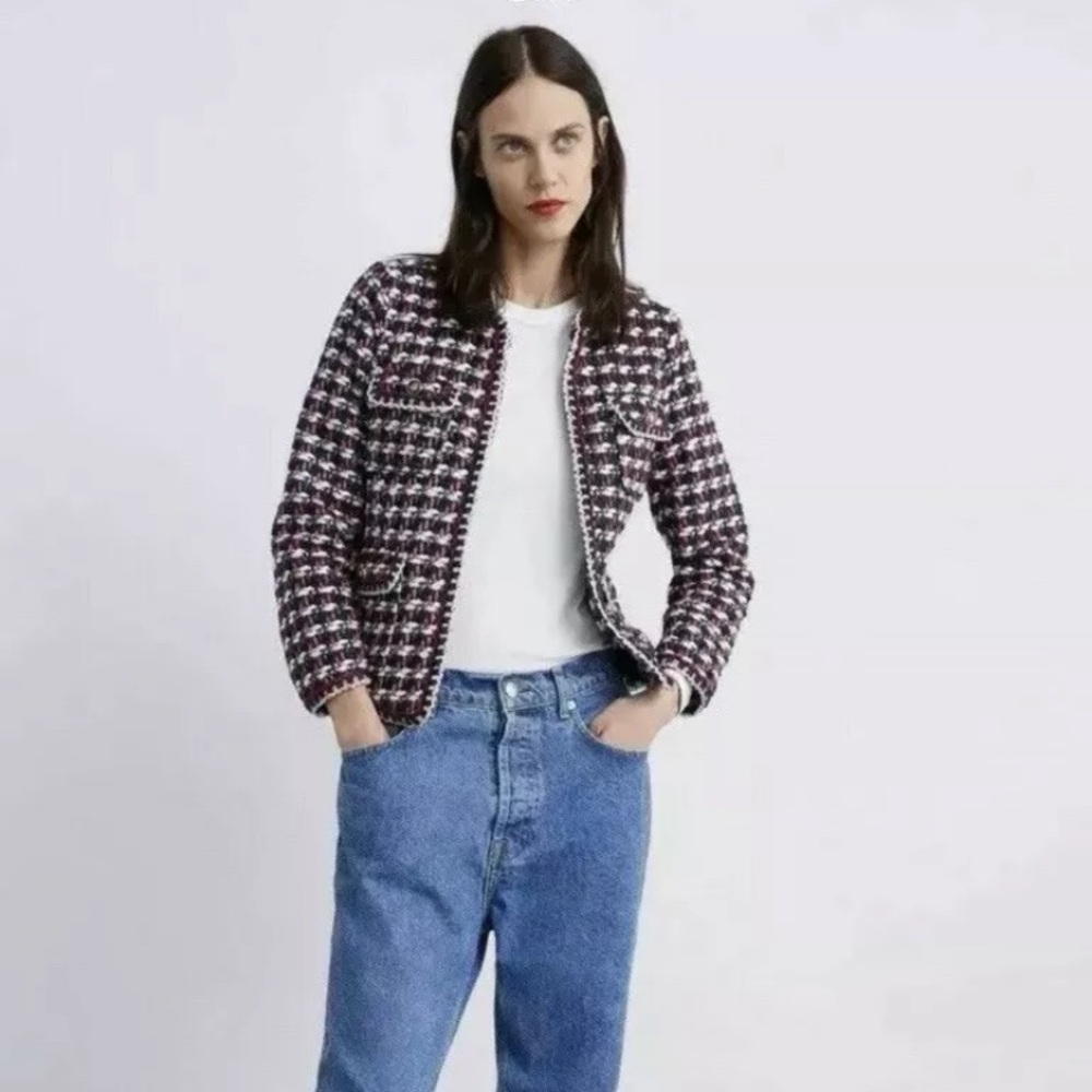 Zara Black and White Houndstooth Blazer